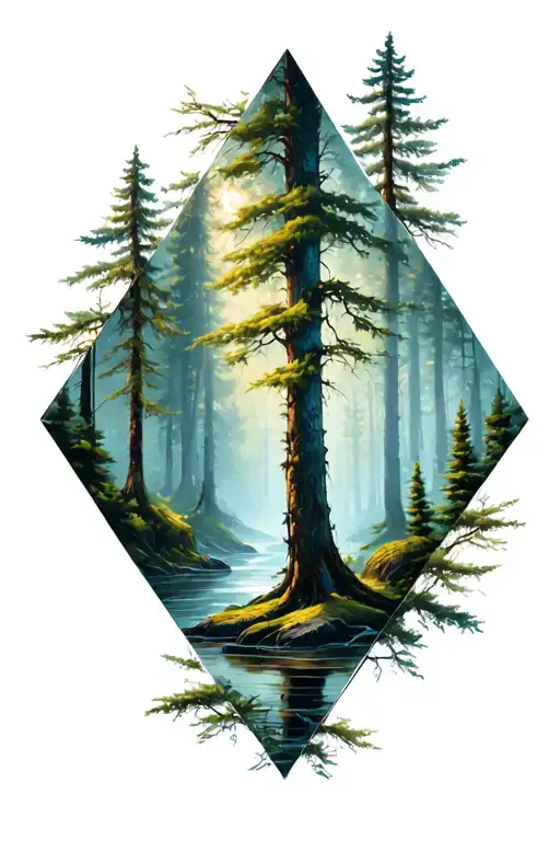 Forest Landscape Inside A Diamond Shape