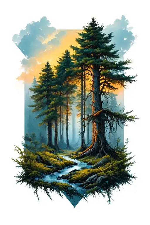 Forest Landscape Inside A Diamind Line