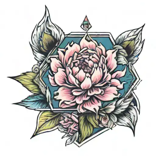 Bear Paw With Peony In Rhombus In Romanian Colours