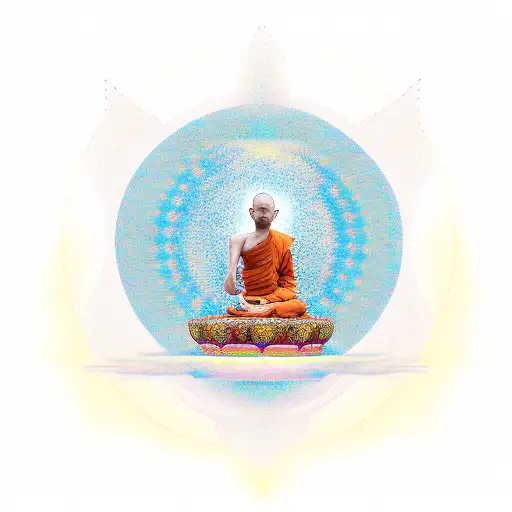 Budist Monk In Lotus Position Levitating With Universe In Background