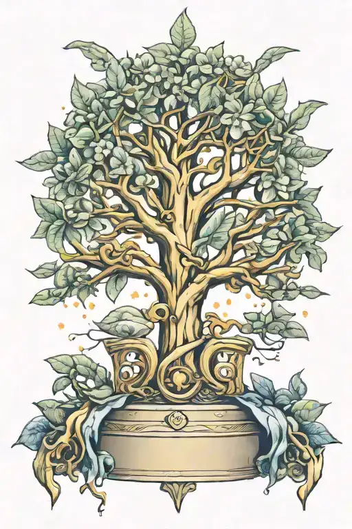 Money Tree Growing A Throne Surrounded By Gold And Swords