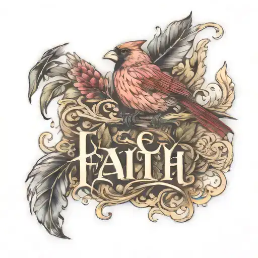 Faith Written Out With A Cardinal Coming Of A Loop Of The H And Leapord Print