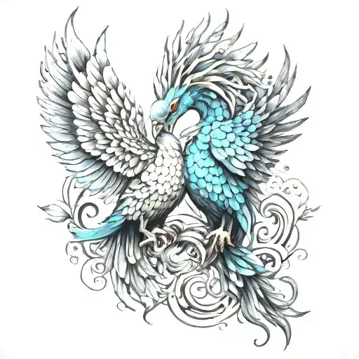 Two Baby Pheonix Morphing Into Pisces And Scorpio Zodiac Sign