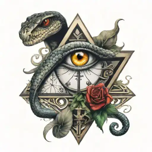 Cross With Illuminati Eyes Along With A Snake And Spider's