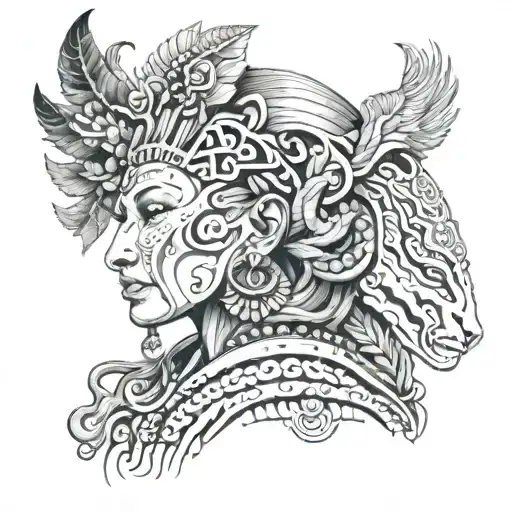 Mother Aya Facing Right With Shaman Design Incorporating