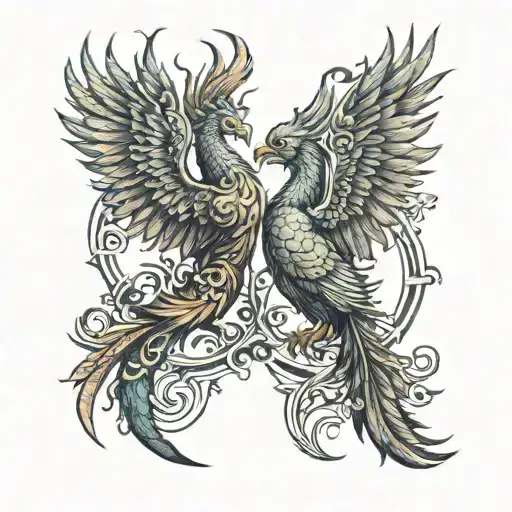 Two Pheonix As Pisces And Scorpio Zodiac Sign Incorporated