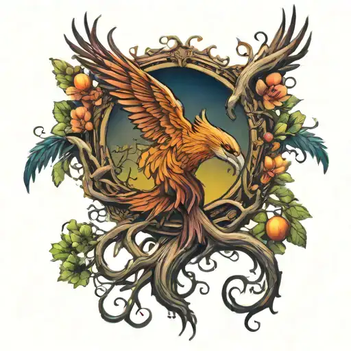 Phoenix Bird Inside A Tree Of Life