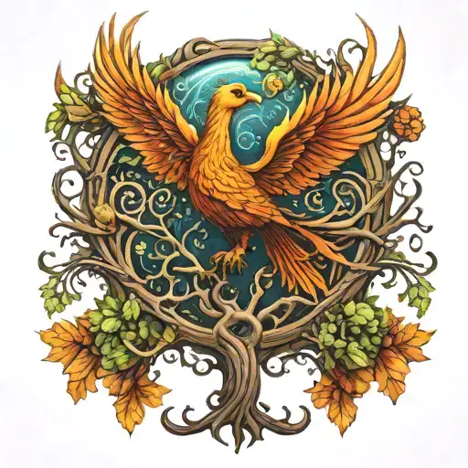 Phoenix Bird Inside A Tree Of Life