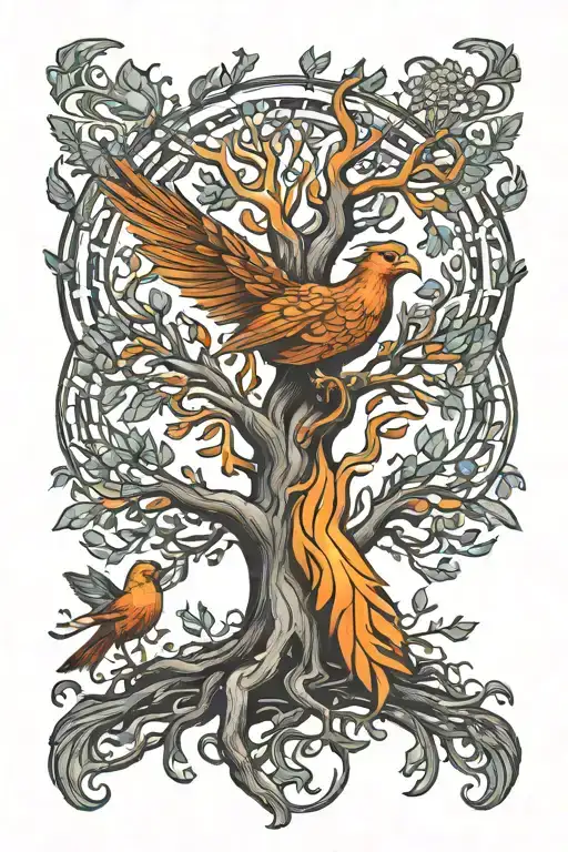 Phoenix Bird Inside A Tree Of Life