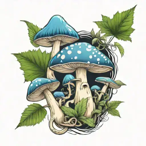 Mushroom And Weed Leaf Intertwined
