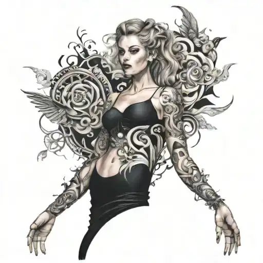 A Young Woman In A Black Dress Standing