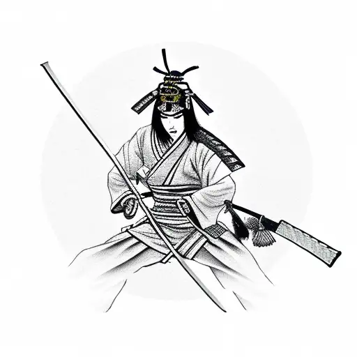 Samurai Warrior Wielding A Katana In A Traditional Japanese Landscape Setting
