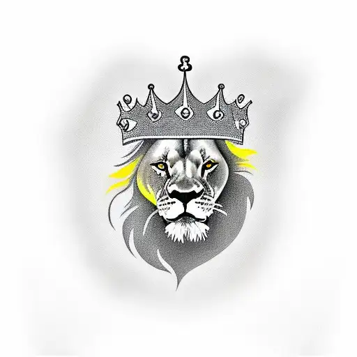 Lion With Crown And His Partner With Two Cubs