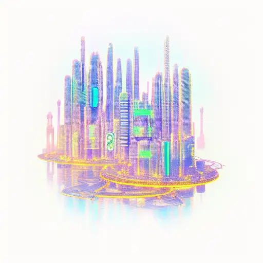 Cyberpunk Style City With River And Threes