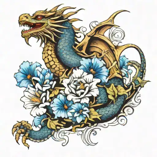 Yakuza Dragon And Blue Flower