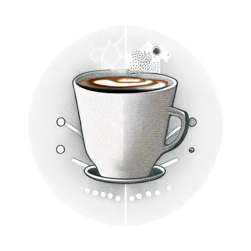 A Blackwork Tattoo Of A Coffee Cup With A Tech-themed Design