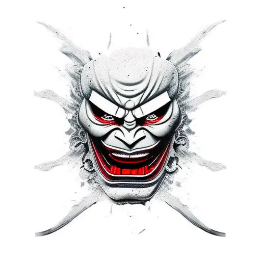 Japanese Mask Horn Angry Red Color And Dark Color