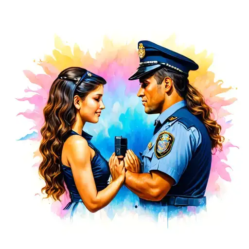 Cop And Daughter Holding Hands