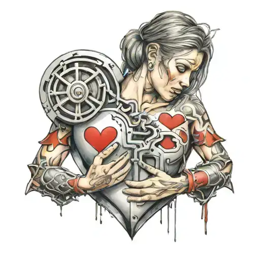 Female Warrior Broken Heart Shaped Lock