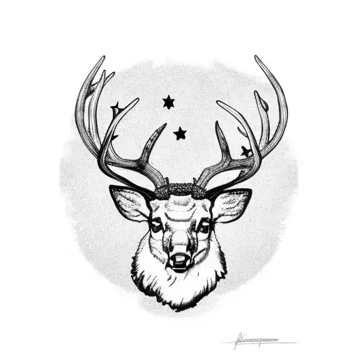 American Flag With Deer Head And Gun