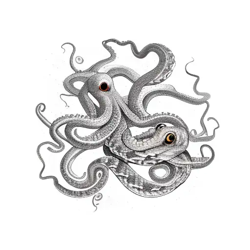 Snake Fighting An Octopus In Space
