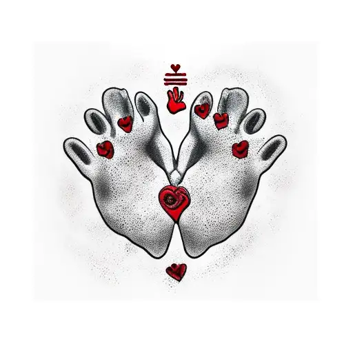 Heart Dog Paws Ying Yang Black Red