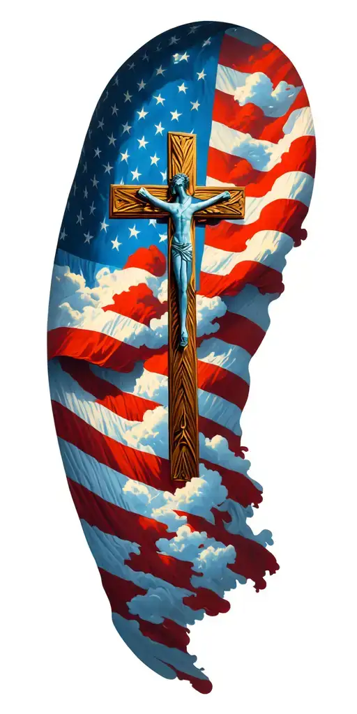 Usa Flag With Christian Cross With Clouds