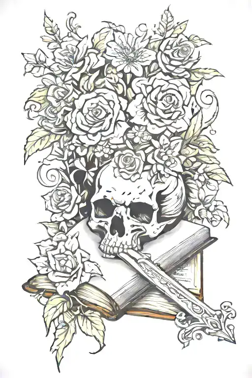 Book With Shadow With Flowers Sword