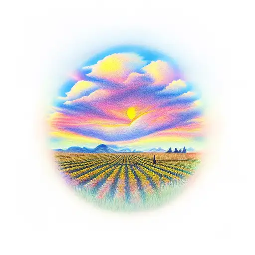 Sunset With Field In The Foreground