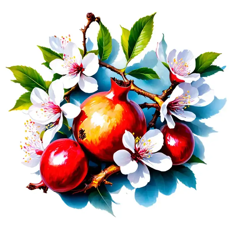Cherry Blossom Branch With Pomegrante