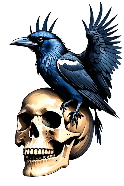 Raven Perched On A Skull