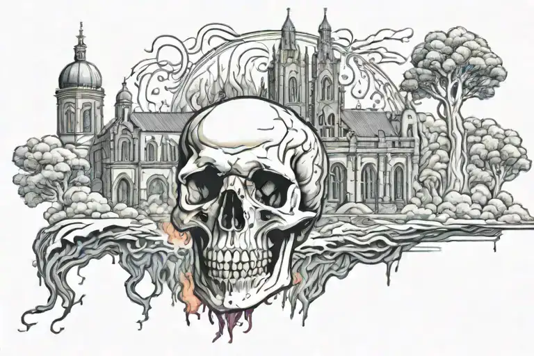 Burning Gothic Monastery Growing Trough The Skull