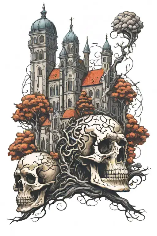 Blowing Up Gothic Monastery Growing From The Skull