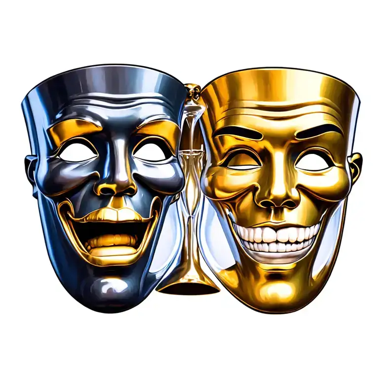 Comedy Tragedy Mask Hourglass In The Middle