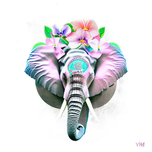 Elephant Head With Trunk Holding African Violets