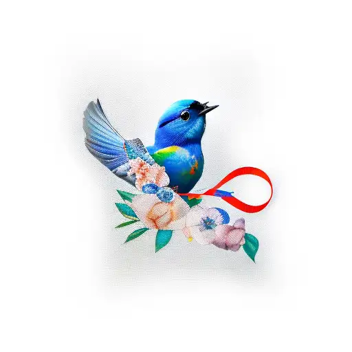 Blue Bird Carrying A Ribbon