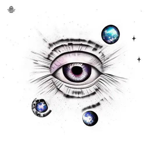 Tattoo Design Featuring An Eye With A Galaxy Inside