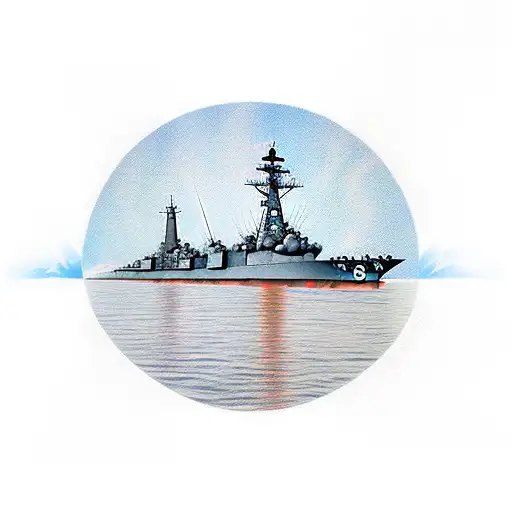 Uss San Antonio In The Water With A Sunrise In The Background