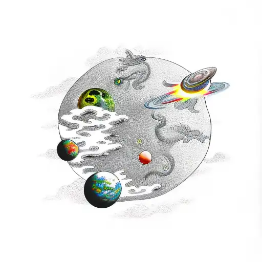 Dragon Flying Through Planets