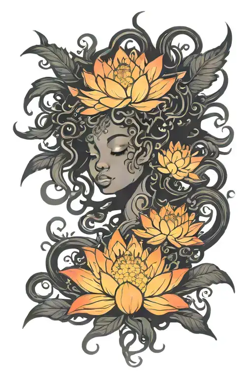 Phoenix Rising Black Girl Silhouette Medusa Bloomed Lotus Flower