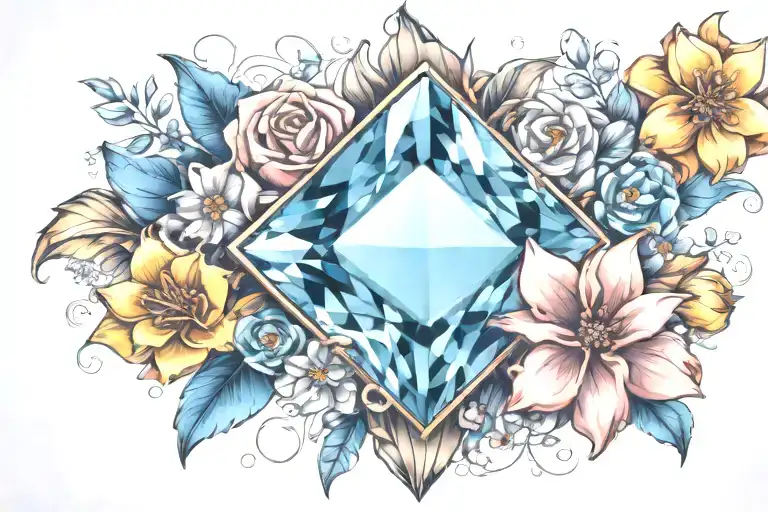 Diamond Shape Topaz Gemstone Surrounded By Curved Flowers
