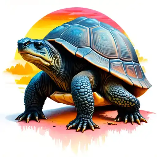 Aldabra Tortoise Eating Tall Trees Colors Sunset