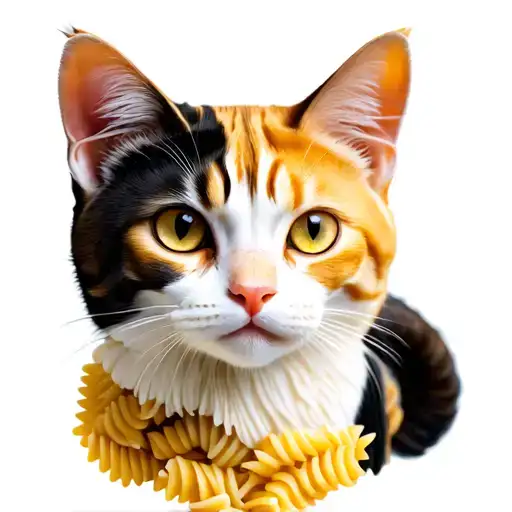 Calico Cat Made Of Penne Pasta With Orange & White Cat Made Of Rigatoni