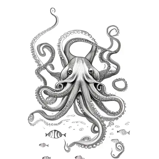 A Majestic Octopus Swimming Gracefully In The Deep Ocean Waters