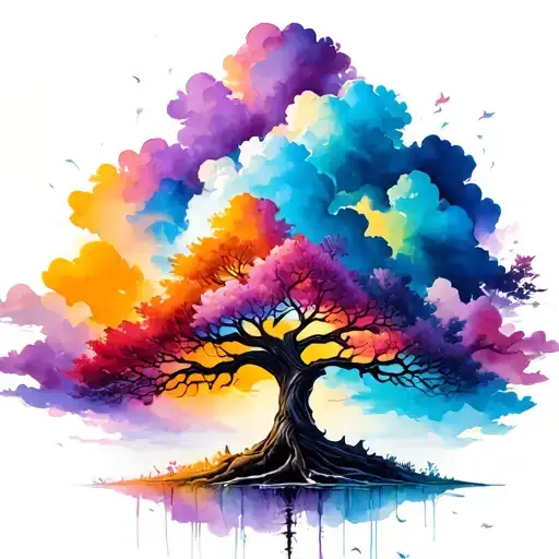 Tree Of Life Under Watercolor Sky