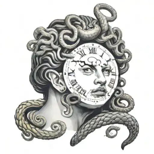 Medusa With Clock Eyes And Money Tongue