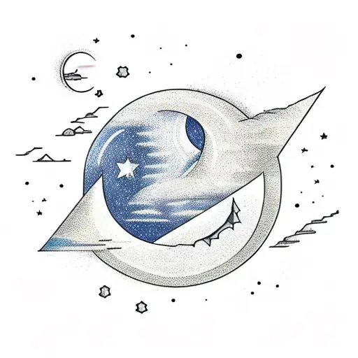 A Majestic Mountain Range With A Crescent Moon And Shooting Stars In The Night Sky