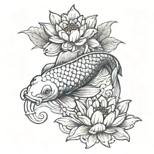 Koi Fish Lotus Flower
