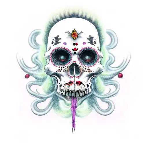 Santa Muerte With Grim Reaper And Medusa