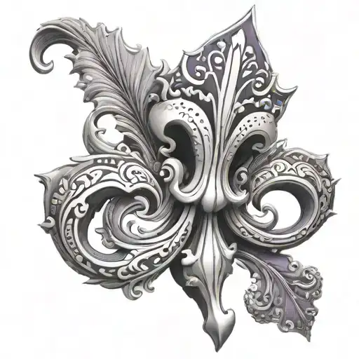 3D Black And White Fleur-de-lis Peeling Away To Show Florintine Purple